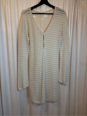 Women’s cotton Cream Knit V-Neck Dress